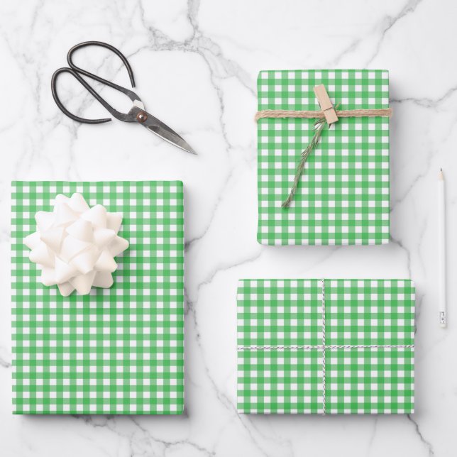 Gras Green Simple Kariert Geschenkpapier Set (Vorderseite)