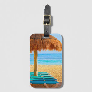 Gras-Hütte u. Nichtstuer auf Strand Gepäckanhänger