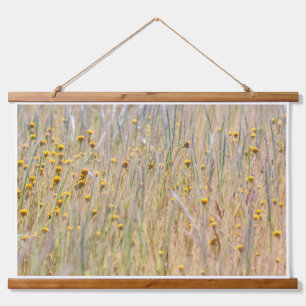 Gras- und Goldfield-Wildblumen Wandteppich Mit Holzrahmen