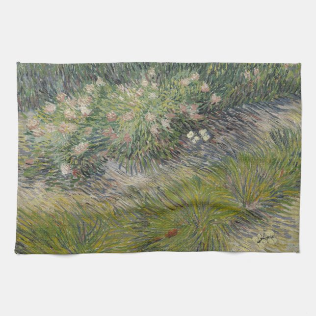 Gras und Schmetterlinge von Vincent van Gogh Geschirrtuch (Horizontal)