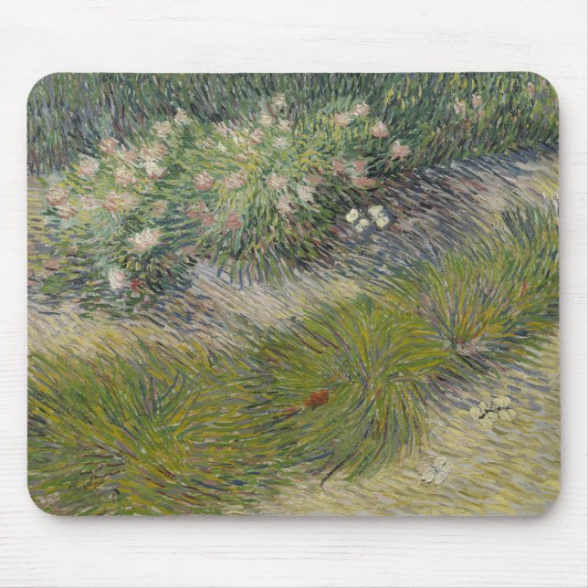Gras und Schmetterlinge von Vincent van Gogh Mousepad (Vorne)