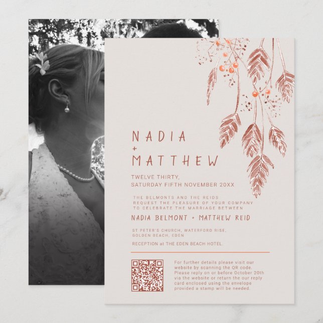 Grasbeeren als Terracotta-Foto Einladung (Vorne/Hinten)