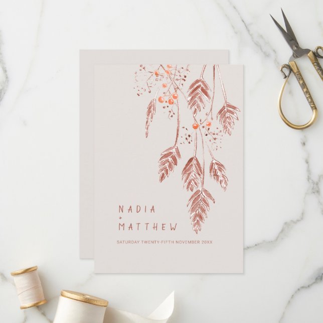 Grasbeeren Aquarellbraun-Orangenhochzeit Programm (Vorderseite/Rückseite Beispiel)