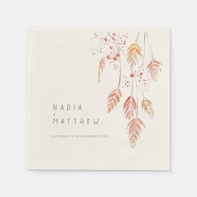 Grasbeeren Aquarellzeichnung Hochzeit im Herbst Serviette (Vorderseite)