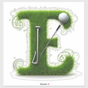Grasbuchstabe Golf Thema mit Bällen und Schlägern Aufkleber