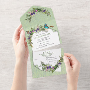 Gräser & Frühlingsblumen auf einer Hochzeitseinlad All In One Einladung