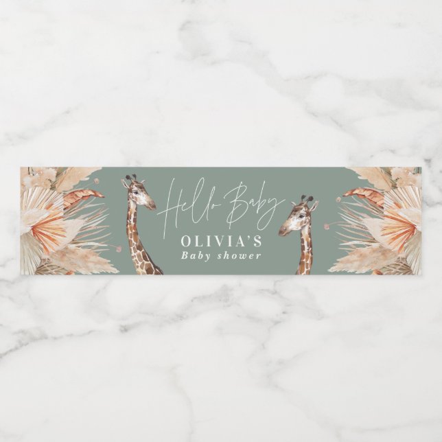 Grasgiraffe-Safari-Pampas-Gras Wasserflaschenetikett (Einzelnes Label)