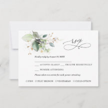 Grasgrün und Gold Hochzeits-RSVP-Karte