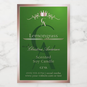 Grasgrünes Produktlabel Rosenmetallrahmen Monogram Lebensmitteletikett