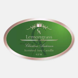 Grasgrünes Produktlabel Rosenmetallrahmen Monogram Ovaler Aufkleber