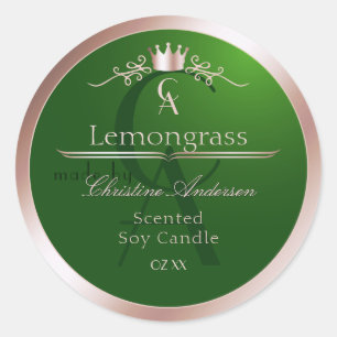 Grasgrünes Produktlabel Rosenmetallrahmen Monogram Runder Aufkleber
