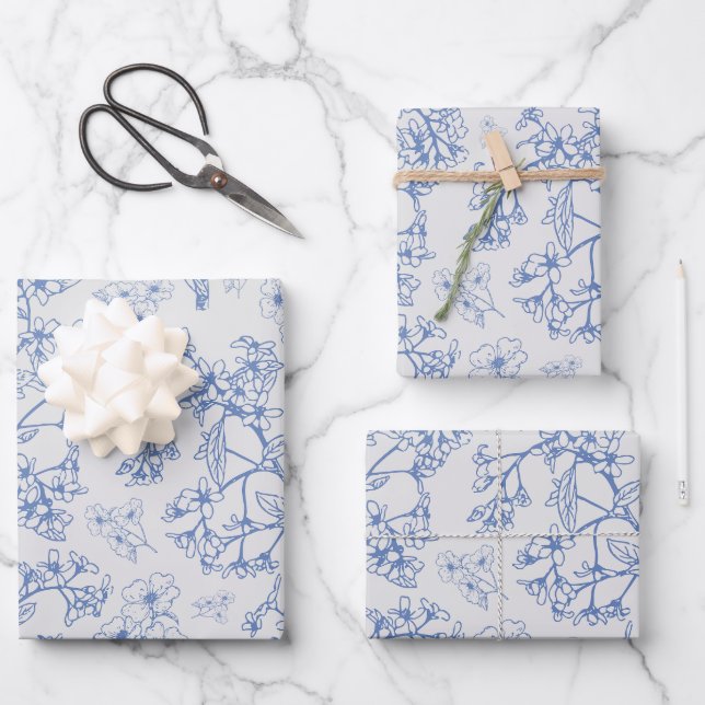 Grasmere Garden Vintag Modernes botanisches Muster Geschenkpapier Set (Vorderseite)