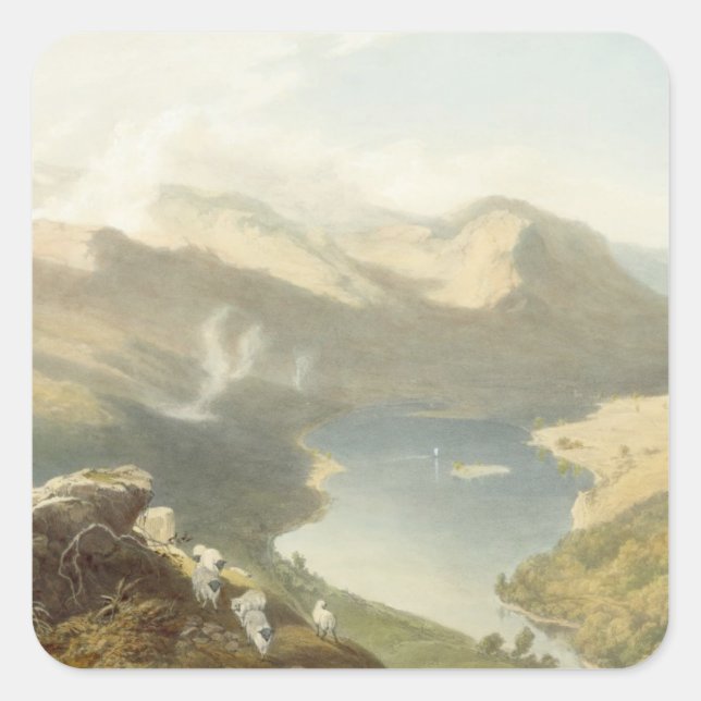 Grasmere von Langdale Fell, von "The English Lak Quadratischer Aufkleber (Vorderseite)