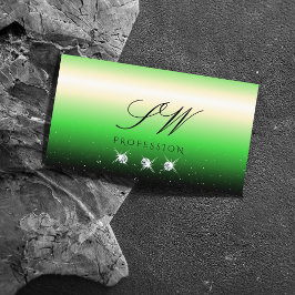 Grass Green Black Gradient Sparkle Jewels Initials Visitenkarte