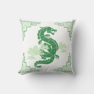 Grass Green Chinoiserie Dragon und Wolken Kissen