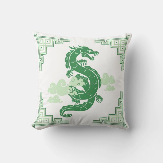 Grass Green Chinoiserie Dragon und Wolken Kissen (Vorderseite)