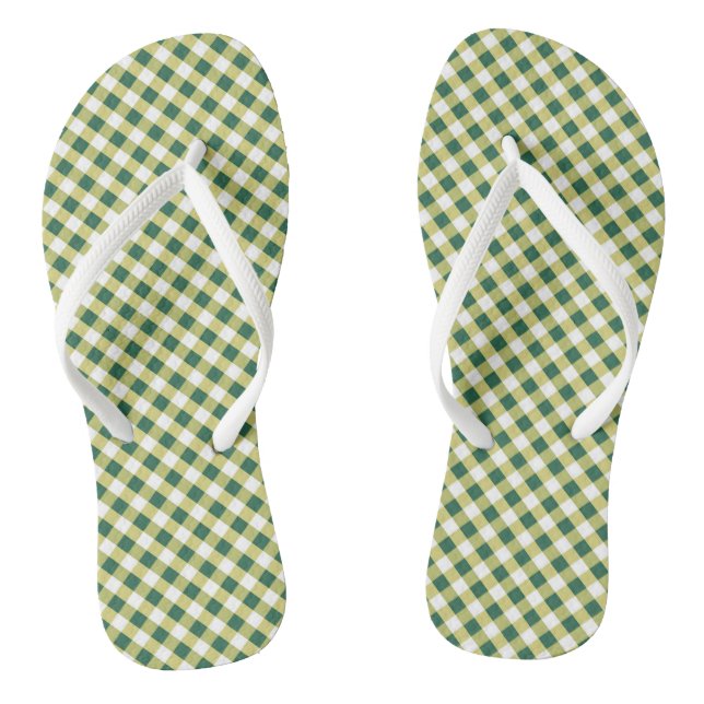 Grass Green Gingham Design Flip Flops (Fußbett)