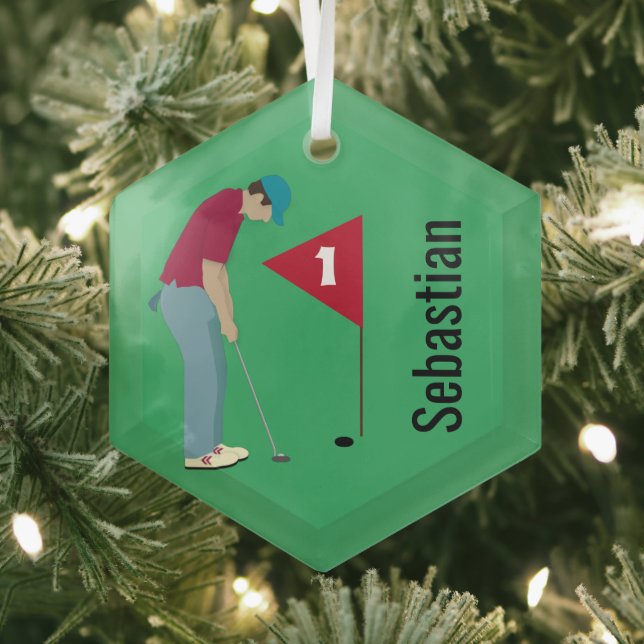 Grass Green Golfer Putting Ornament Aus Glas (Insitu)