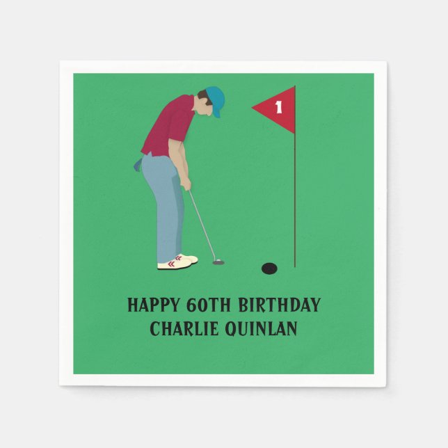 Grass Green Golfer Themed Serviette (Vorderseite)
