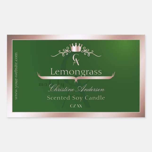 Grass Green Product Label Rose Gold Frame Monogram Rechteckiger Aufkleber (Vorderseite)