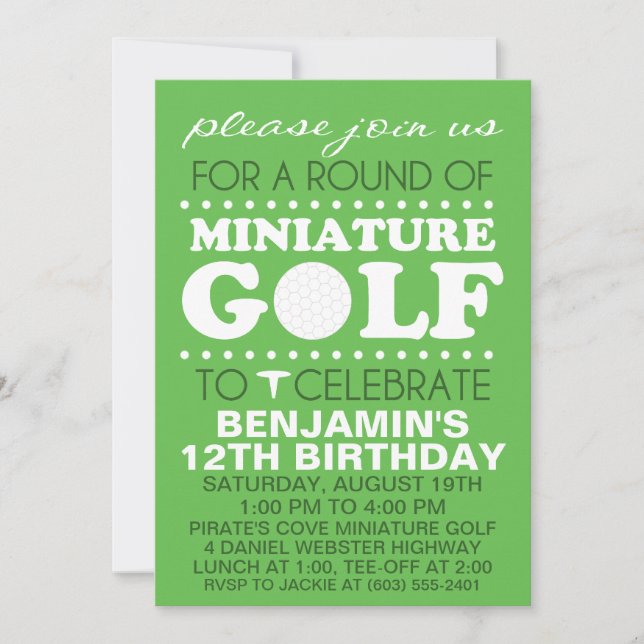 Grass Green Tee Time Miniature Golf Birthday Party Einladung (Vorderseite)