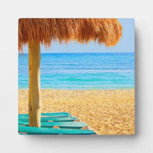 Grass Hut & Loungers On Beach Fotoplatte