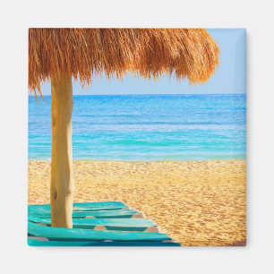 Grass Hut & Loungers On Beach Magnet