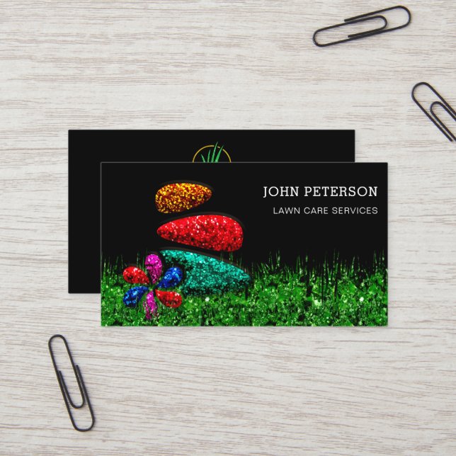 Grass-Logo für Gartenlandschaften für Rasenpflege Visitenkarte (Vorderseite/Rückseite Beispiel)