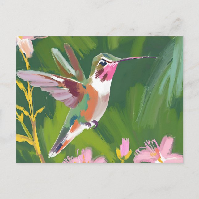 Grasschwanz-Hummingvogel in Flugmalerei Postkarte (Vorderseite)