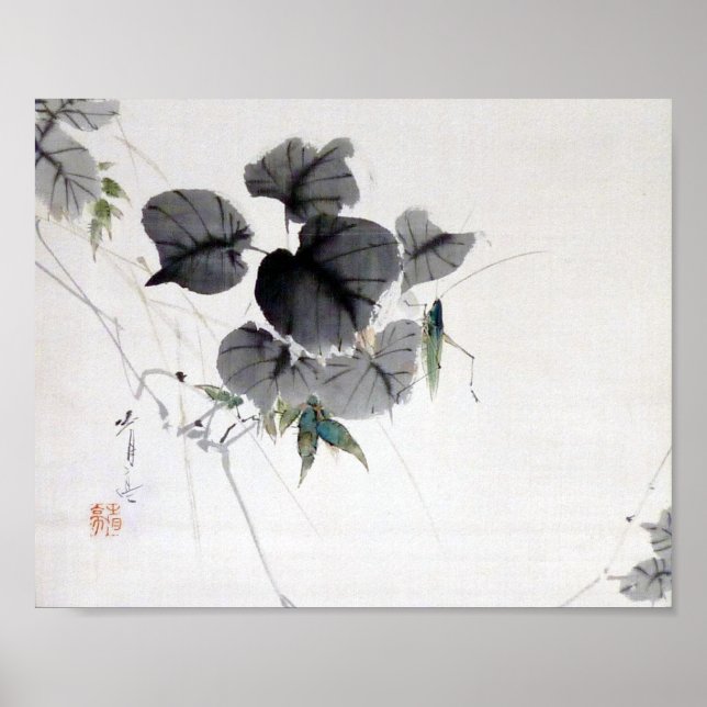 Grasshopper am Kudzu Leaf, Watanabe Seitei Poster (Vorne)