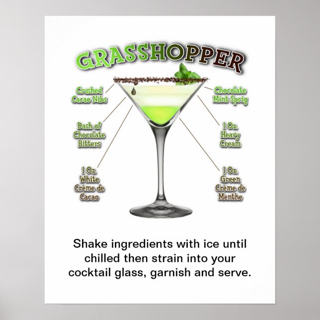 GRASSHOPPER COCKTAIL RECIPE ART 16" X 20" POSTER (Vorne)