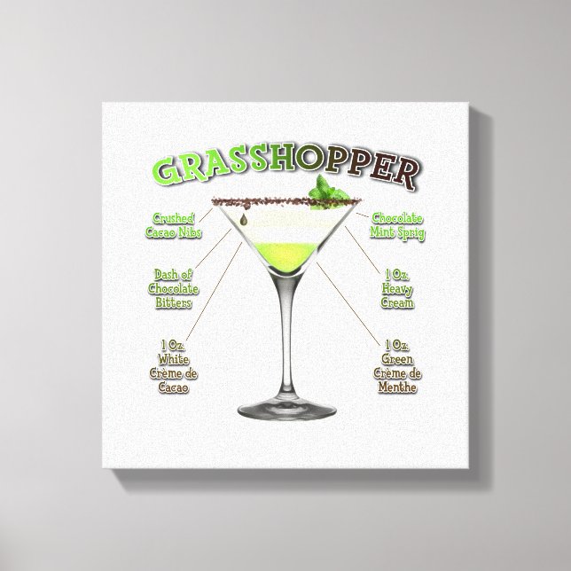 GRASSHOPPER Cocktail Rezept Art 12 "x12" Leinwanddruck (Vorderseite)