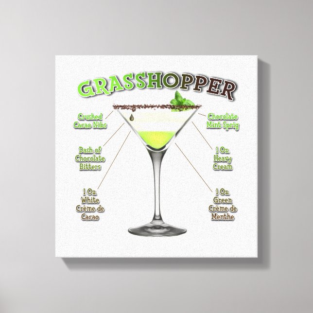 GRASSHOPPER Cocktail Rezept Art 12 "x12" Leinwanddruck (Vorderseite)