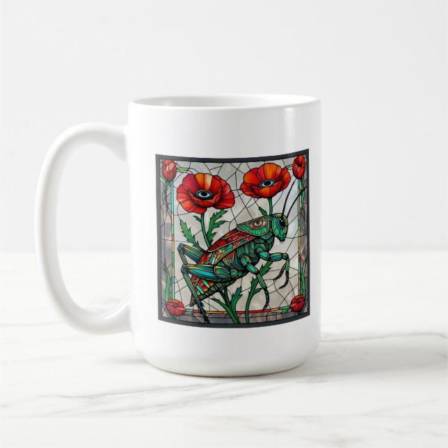 Grasshopper Cricket-Buntglas Mohn Blume Auge Kaffeetasse (Links)