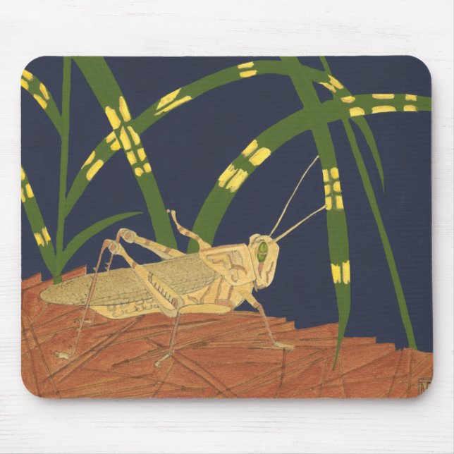 Grasshopper in grünem Gras im blauen Hintergrund Mousepad (Vorne)
