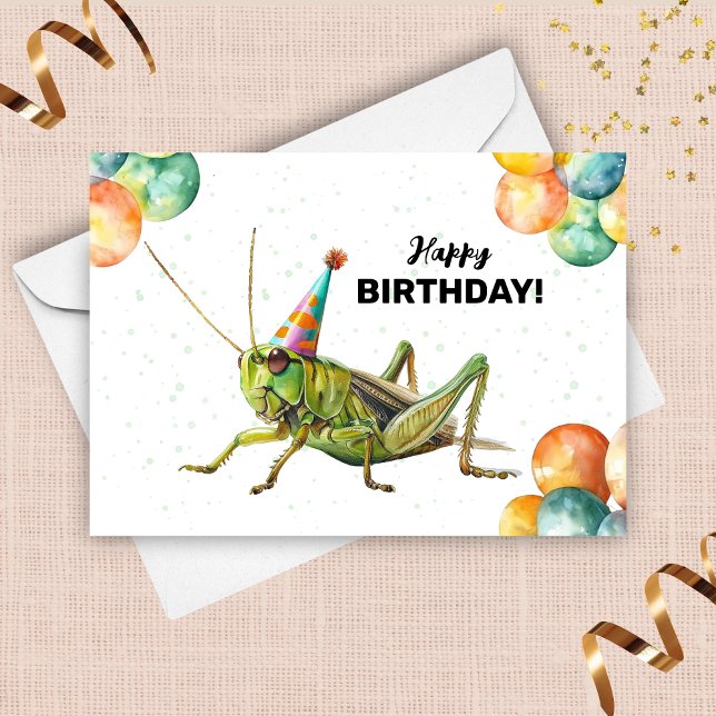 Grasshopper Party Hat Wasserfarbe Glücklich Geburt Karte (Von Creator hochgeladen)