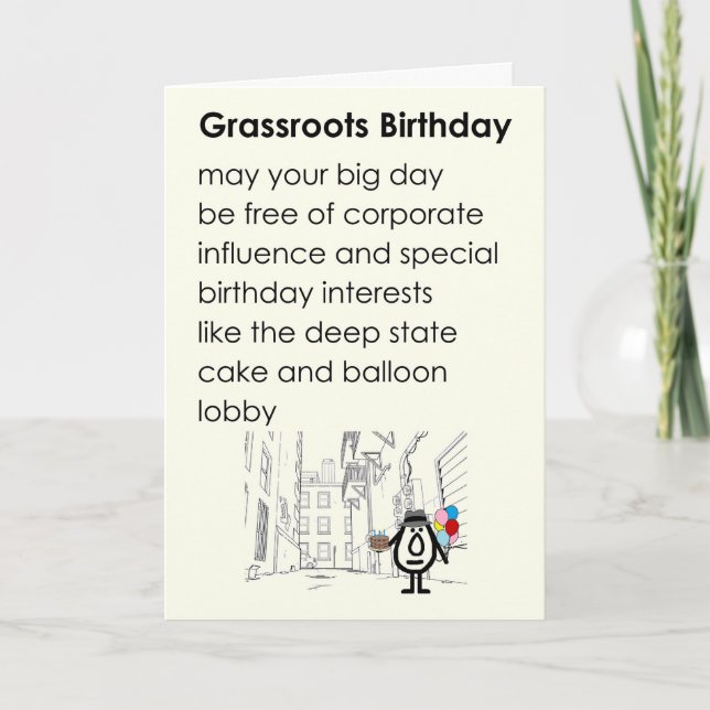 Grassroots Birthday A Funny Happy Birthday Gedicht Dankeskarte (Vorderseite)
