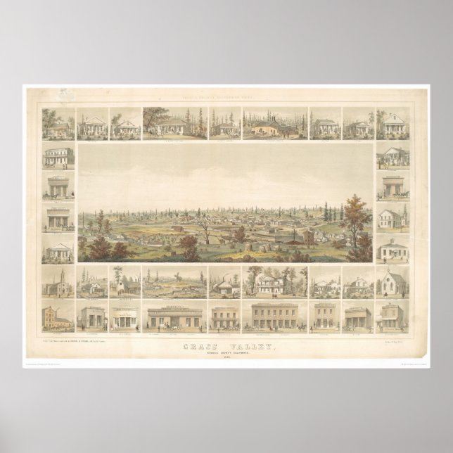 Grasstal, CA. Panoramakarte 1858 (0663A) Poster (Vorne)