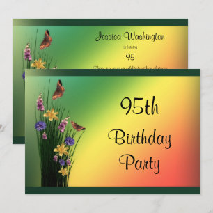 Grassy Bouquet und Schmetterlinge zum 95. Geburtst Einladung