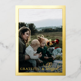Grateful & Blessed Family Photo Collage Gold Folien Feiertagskarte