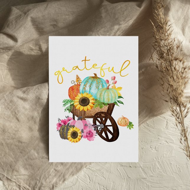 Grateful Cart Pumpkins Sunflower Erntedank Card (Von Creator hochgeladen)