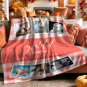 Grateful Coral Kariert Fall Family 6 FotoCollage Fleecedecke