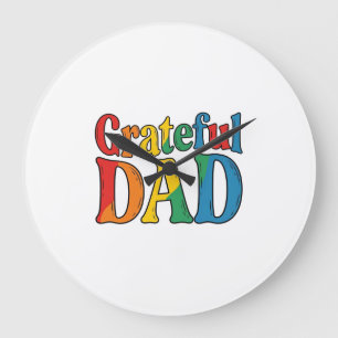 Grateful Dad Vintage Rainbow Typography Shirt_1 Große Wanduhr