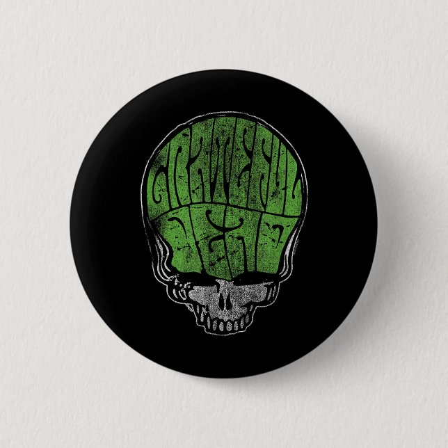 Grateful Dead Psychedelic Green Stealie Skull Vint Button (Vorderseite)
