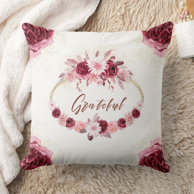 Grateful Elegante Magenta Rosa Blumenstrauß Gold K Kissen (Decke)