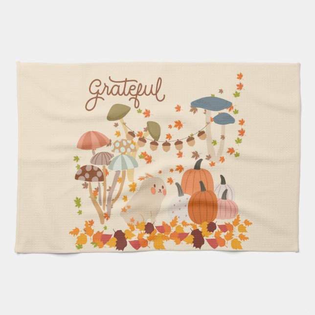 Grateful Fall Bunny Geschirrtuch (Horizontal)