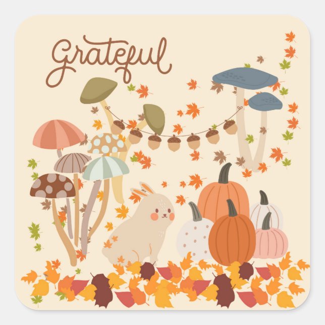 Grateful Fall Bunny Quadratischer Aufkleber (Vorderseite)