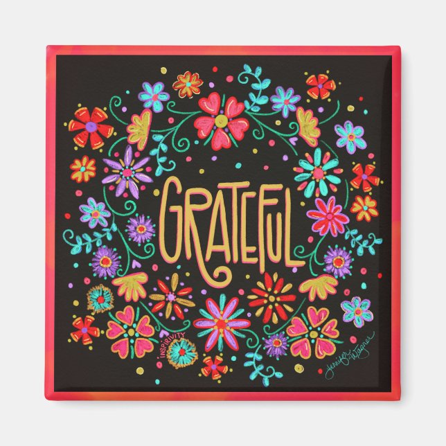 Grateful floral Inspiration Trendy Fun Magnet (Vorne)