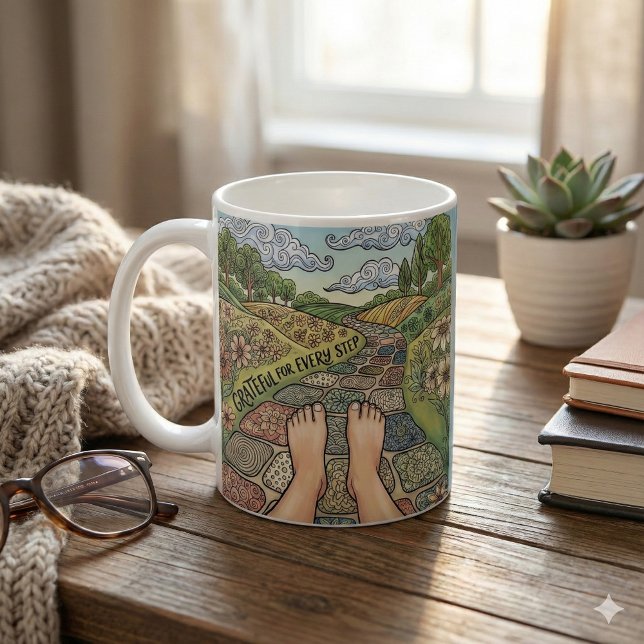 Grateful For Every Step Personalized Coffee Mug Kaffeetasse (Encourage gratitude with this, "Grateful for every step" personalized mug! )