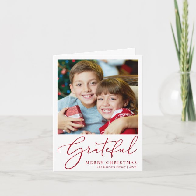 Grateful Foto Red Script Frohe Weihnachten (Vorderseite)
